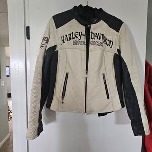 Harley-Davidson Black and Cream Motorcycle Jacket